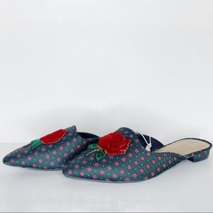 A New Day Green Rose Mules Flats Sz 6.5